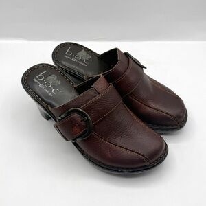 b.o.c Born Concept Brown Leather Clogs Mules Heels Buckle Slip-On Size 6